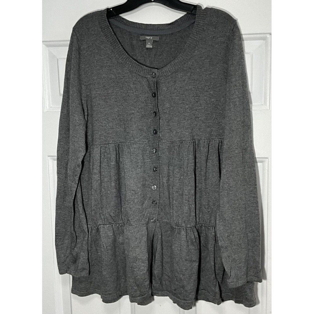 Apt.9 Gray Long Sleeve Button Up Soft Cardigan Sweater Cotton Blend Women's XL